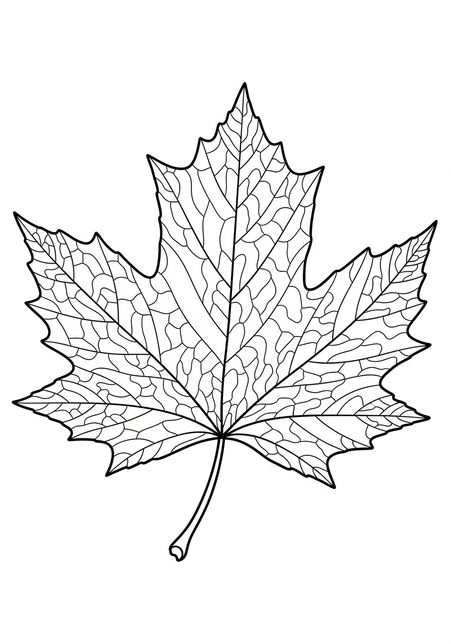 Desenho de folha de árvore detalhada para colorir