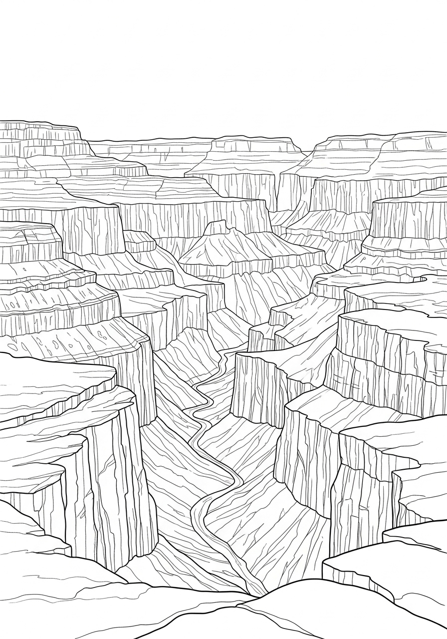 Desenho de paisagem de cânion rochoso para colorir