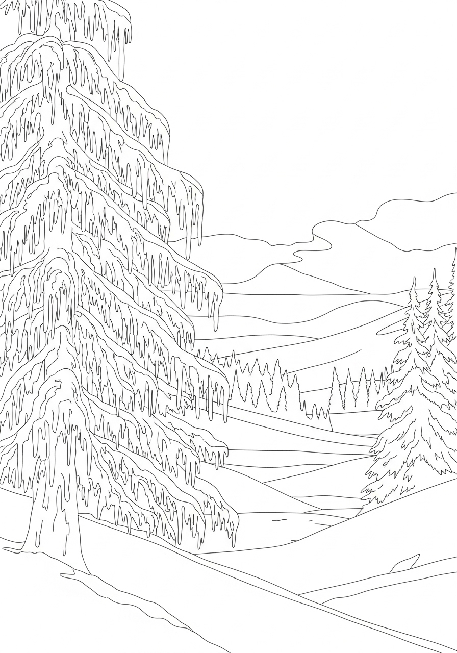 Desenho de Paisagem de inverno com neve para colorir