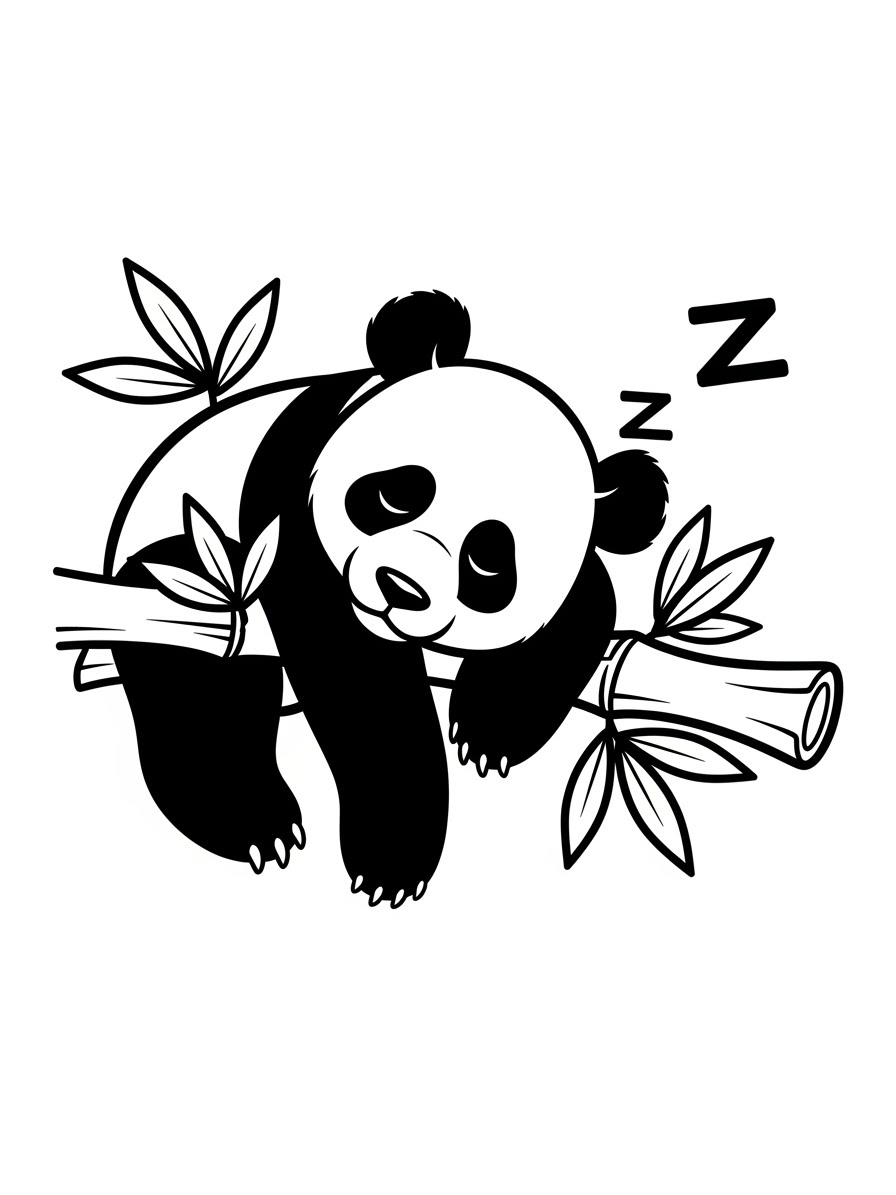Desenho de Panda relaxando em um tronco para colorir