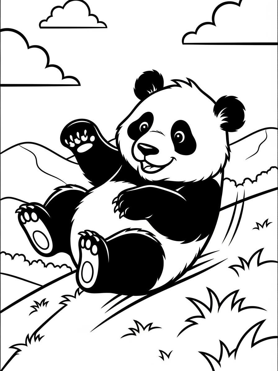Desenho de Panda feliz sentado para colorir