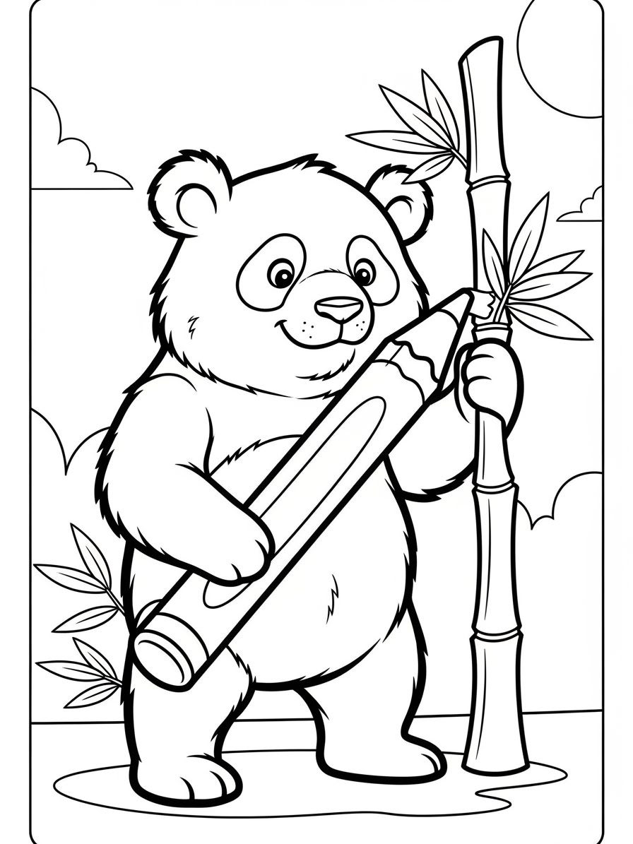 Desenho de Panda fofo usando lápis para colorir
