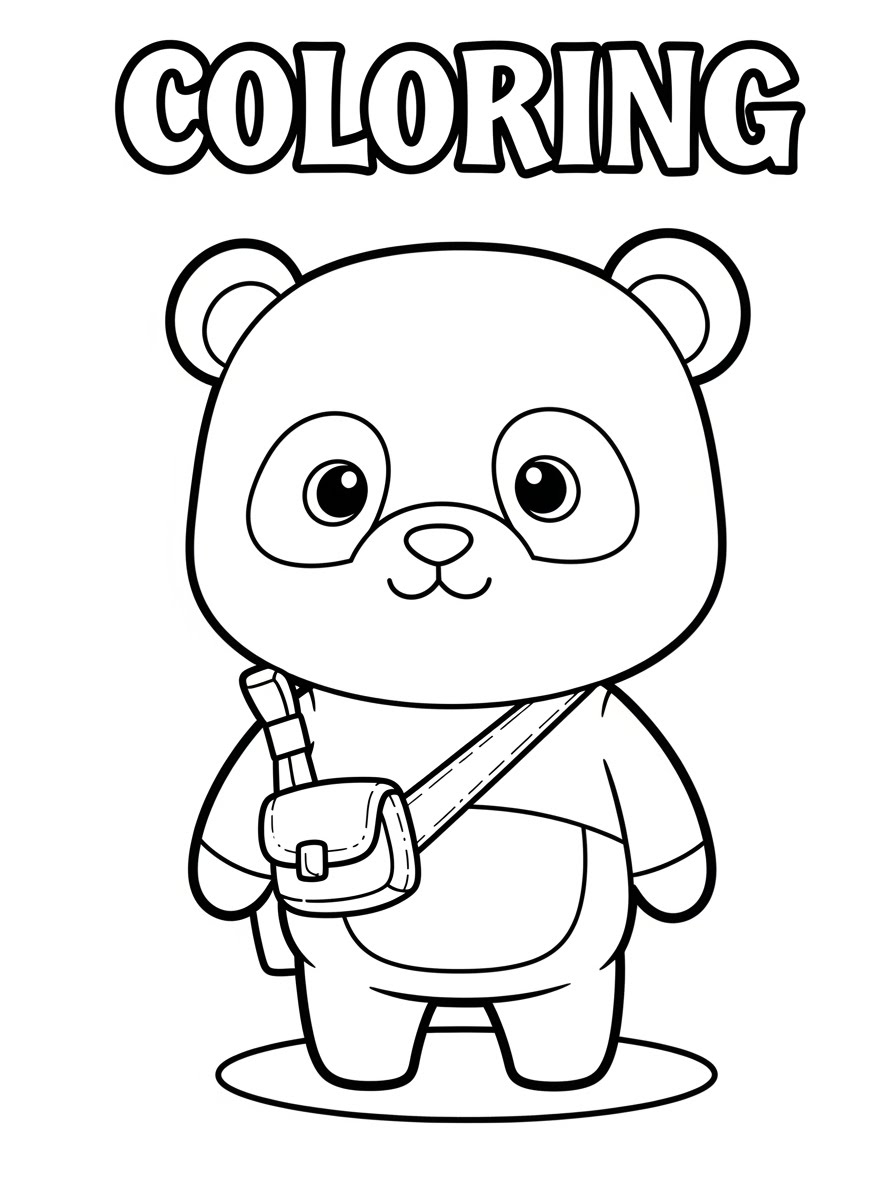 Desenho de Panda fofo com mochila para colorir