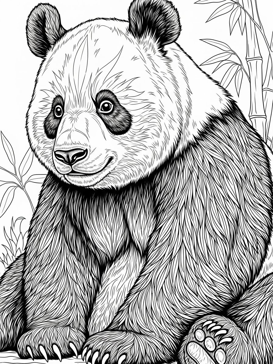 Desenho de Panda realista a lápis para colorir