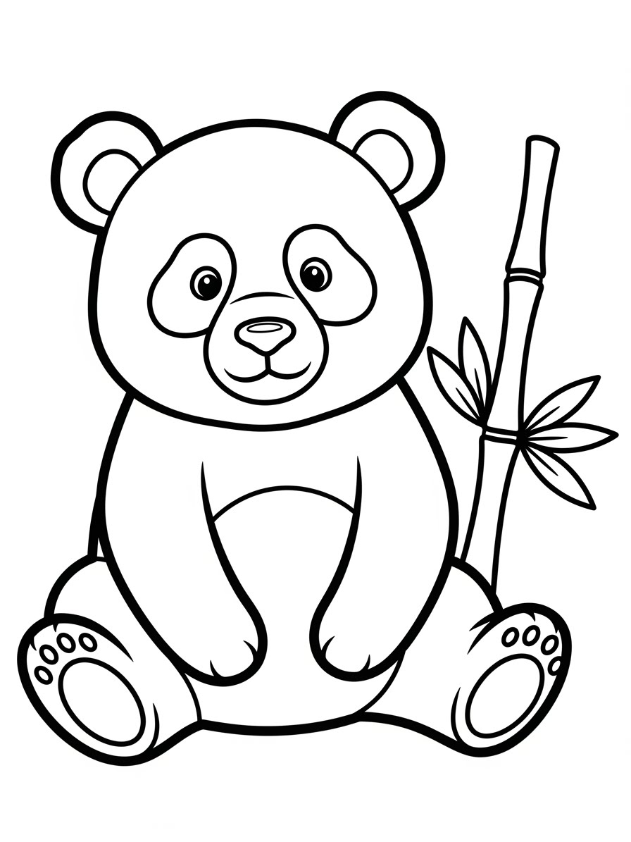 Desenho de Panda fofo sentado com bambu para colorir