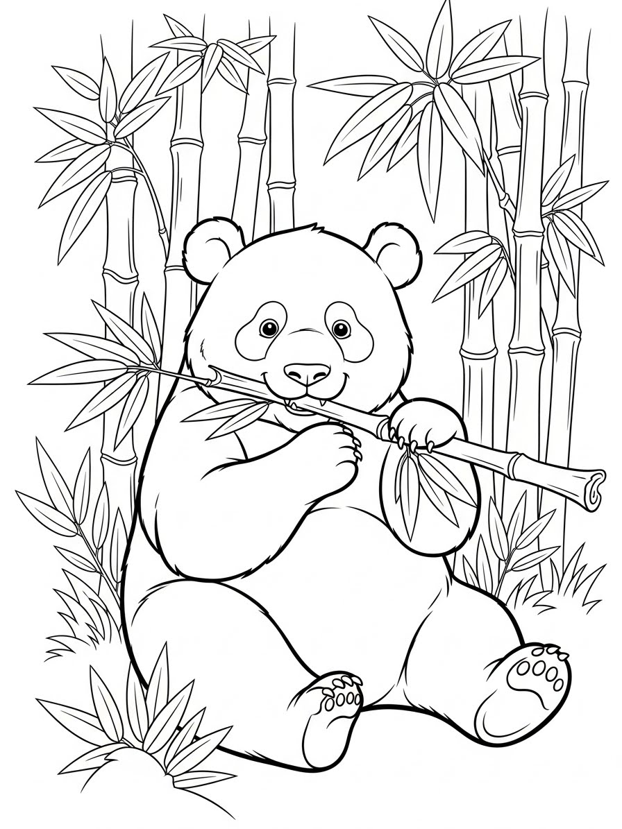 Desenho de Panda fofo com bambu para colorir