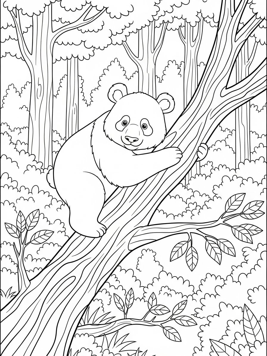 Desenho de Panda simples em árvore para colorir