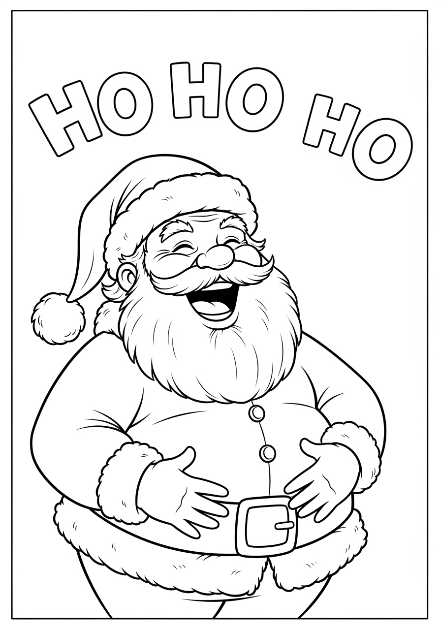 Desenho do Papai Noel rindo e se divertindo com balas