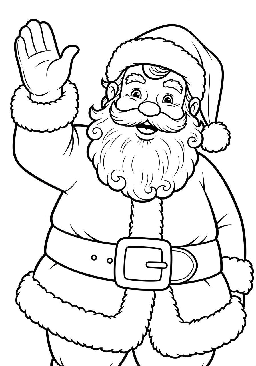 Desenho do Papai Noel acenando com mão direita para colorir