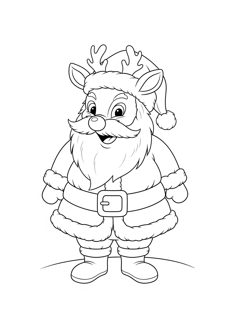 Desenho do Papai Noel sorridente com chifres e gorro