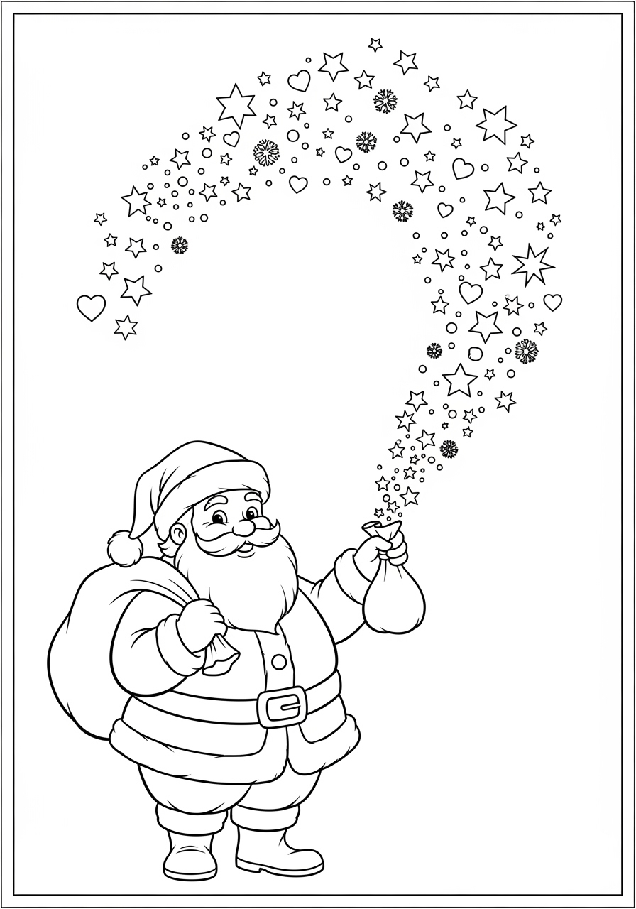 Desenho do Papai Noel com saco e estrelas para colorir