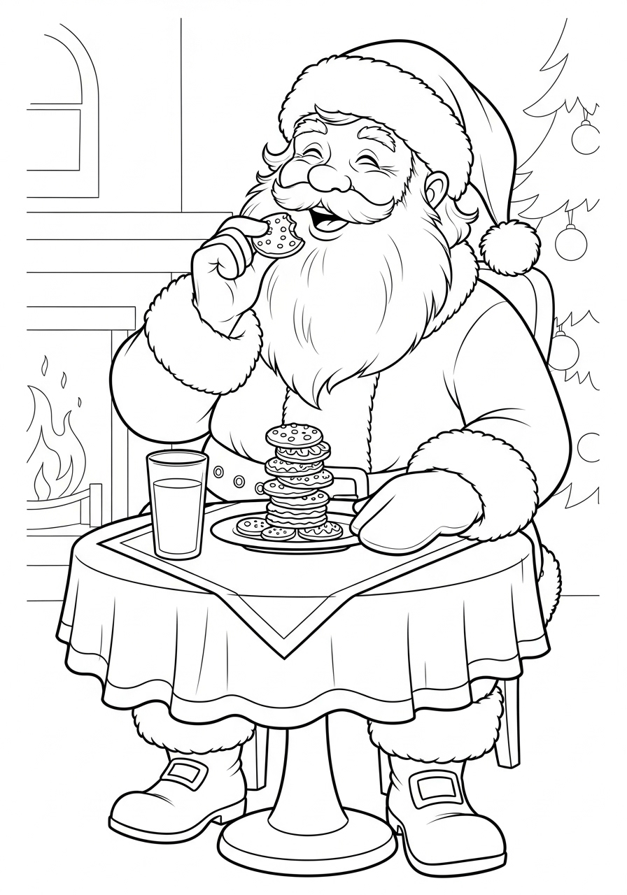 Desenho do Papai Noel comendo biscoitos sorrindo