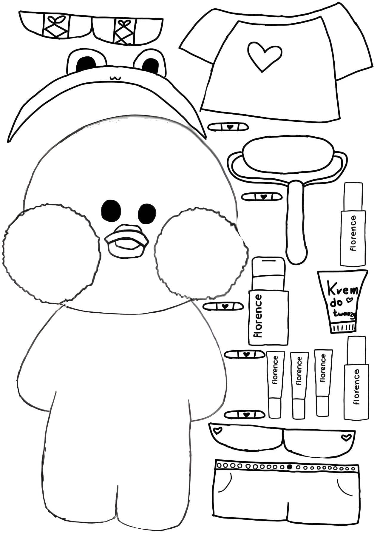 Paper Duck com roupas e acessórios para colorir e personalizar