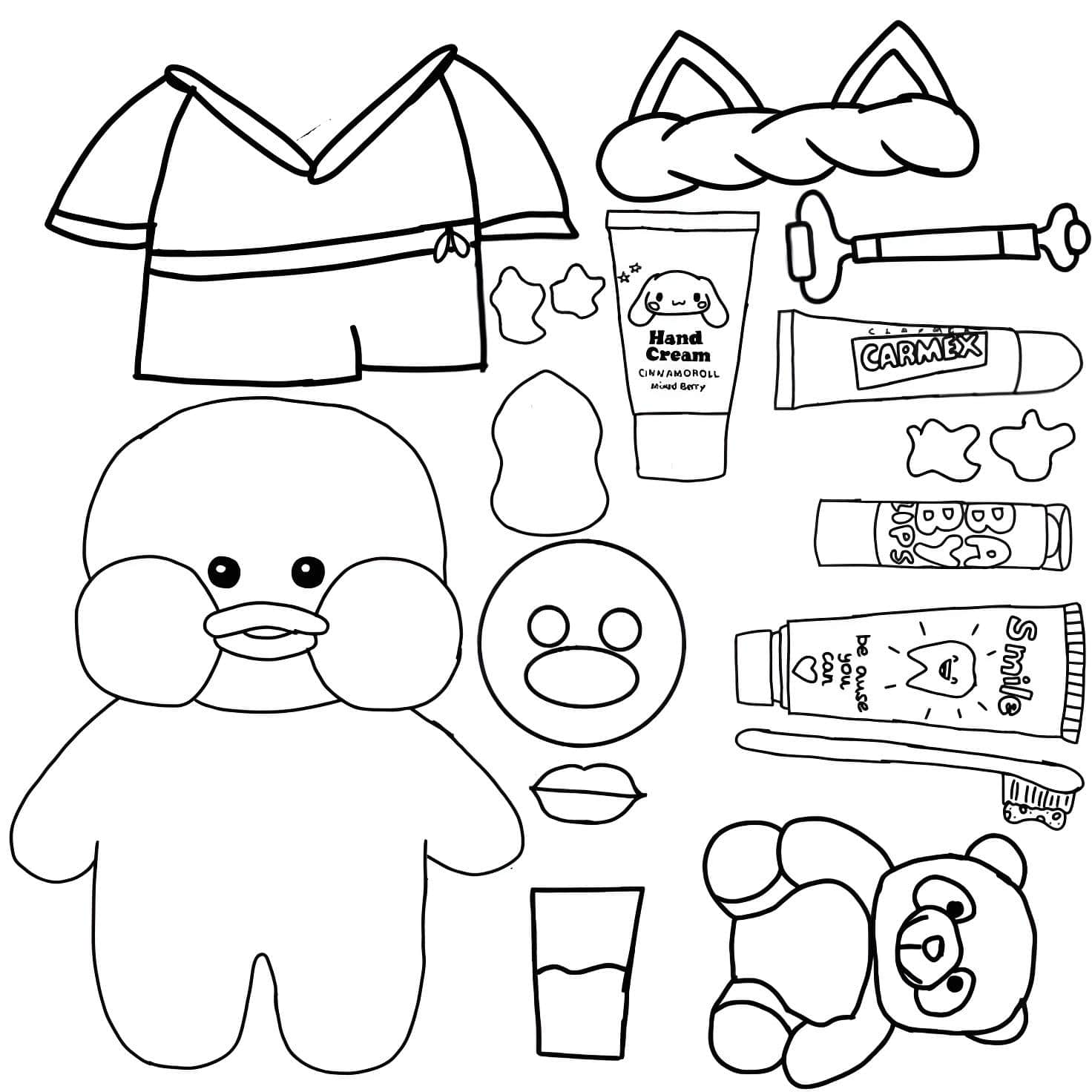 Paper Duck com roupas e acessórios para imprimir e colorir