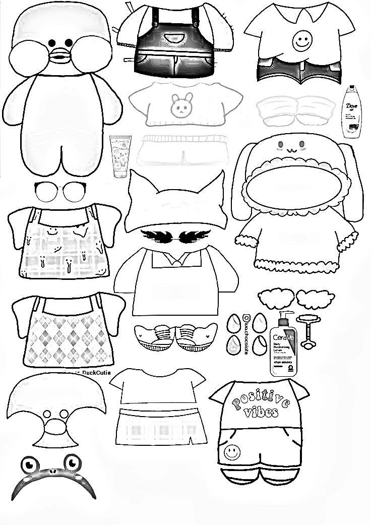 Paper Duck com roupas e acessórios variados para colorir