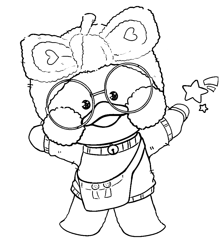 Paper Duck fofo vestido com óculos e estrela na mão