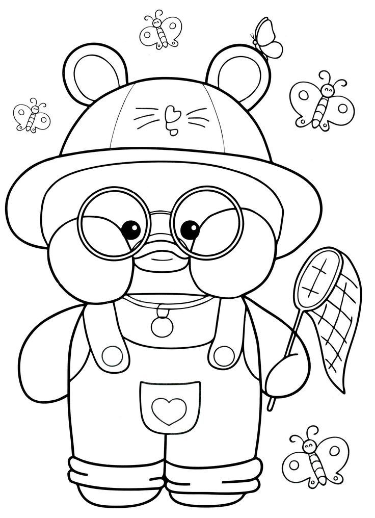 Paper Duck fofinho vestido de urso com borboletas para colorir