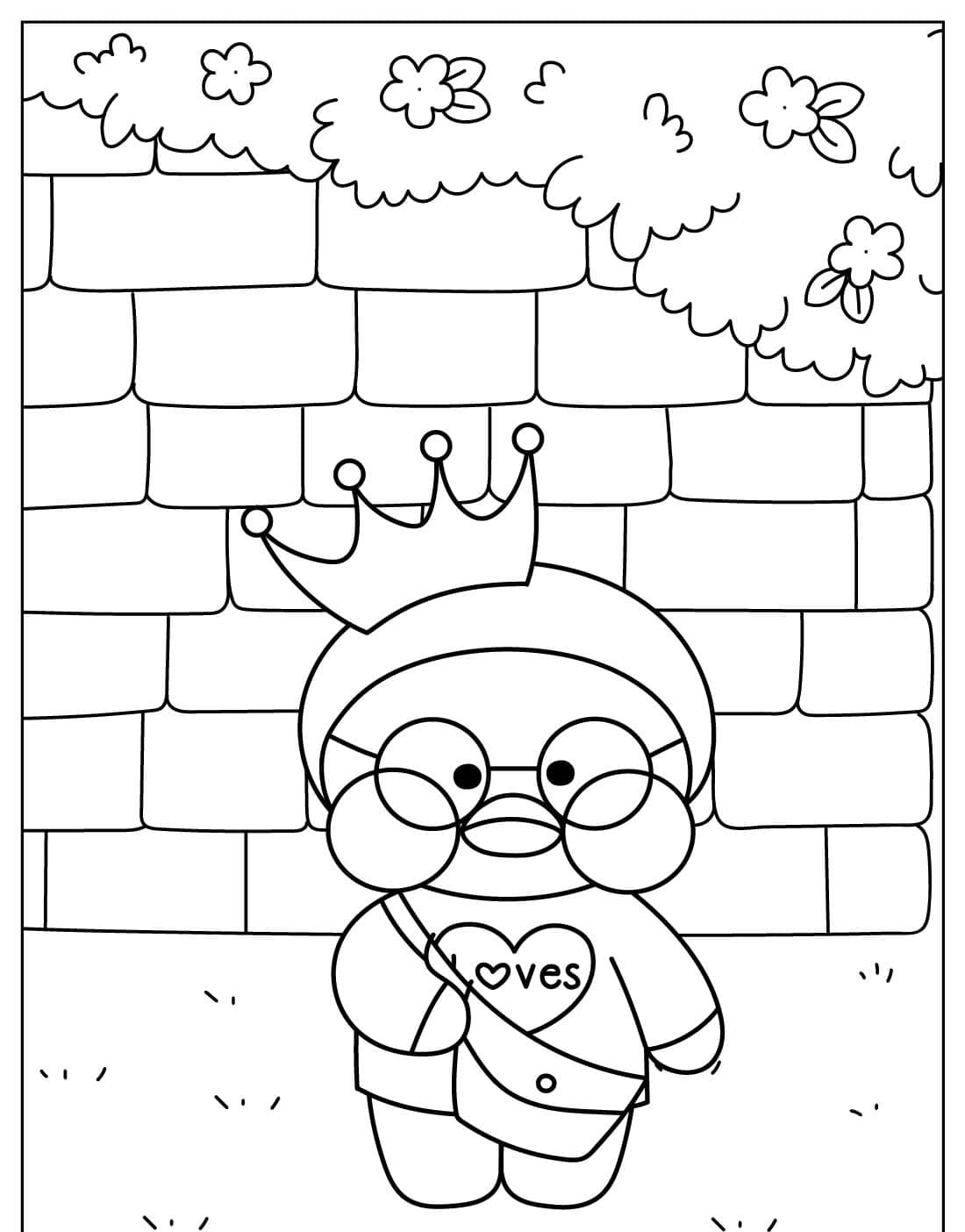 Paper Duck com coroinha e roupa divertida para colorir