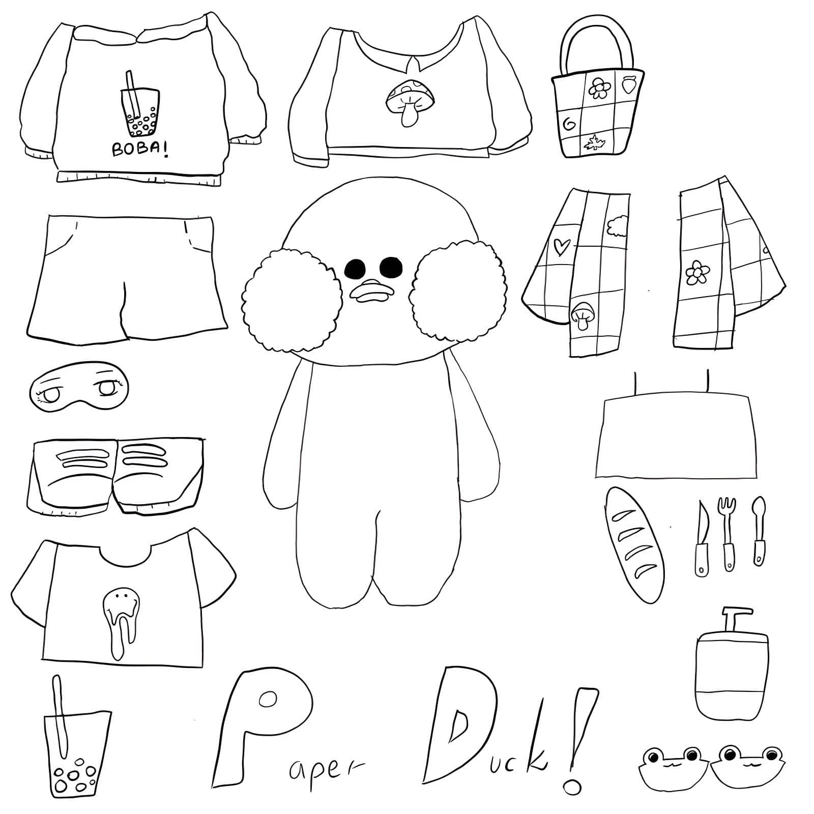 Paper Duck com roupas e acessórios para imprimir e colorir