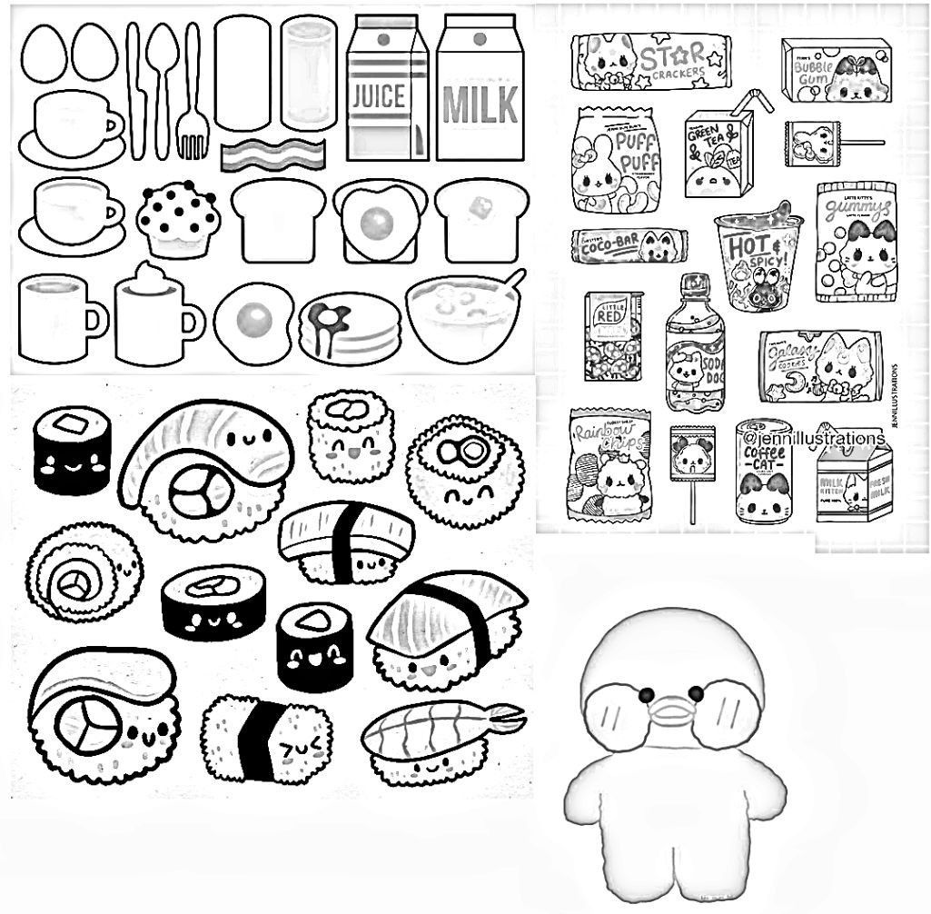 Paper Duck com comida divertida para imprimir e colorir