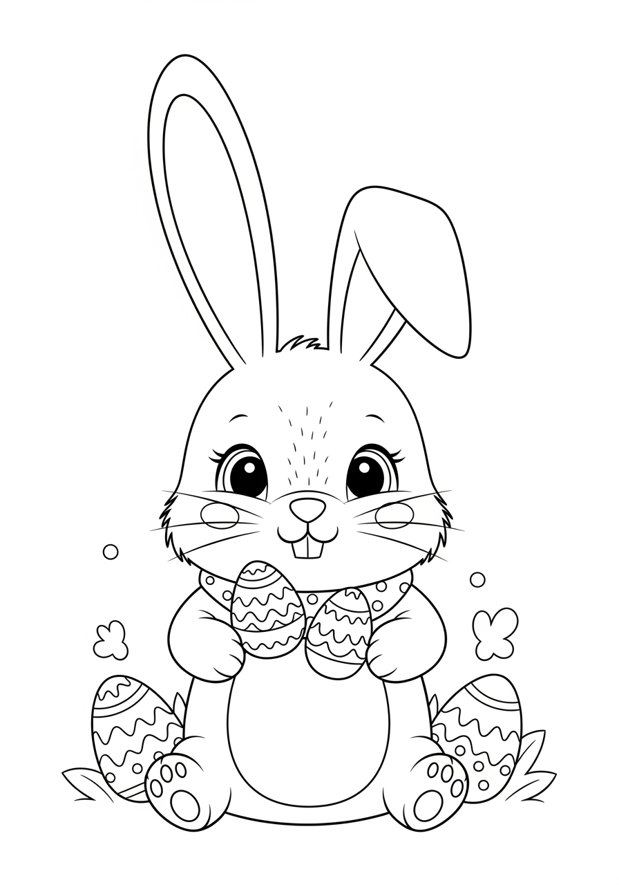 Coelho da Páscoa com ovos decorados para colorir