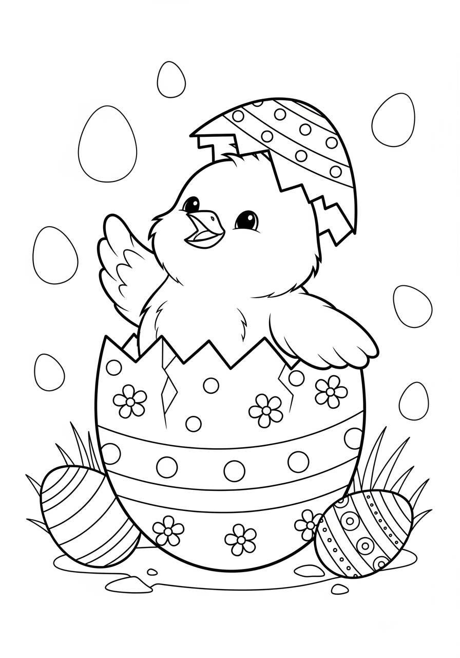 Desenho da Páscoa pintinho saindo de ovo para colorir