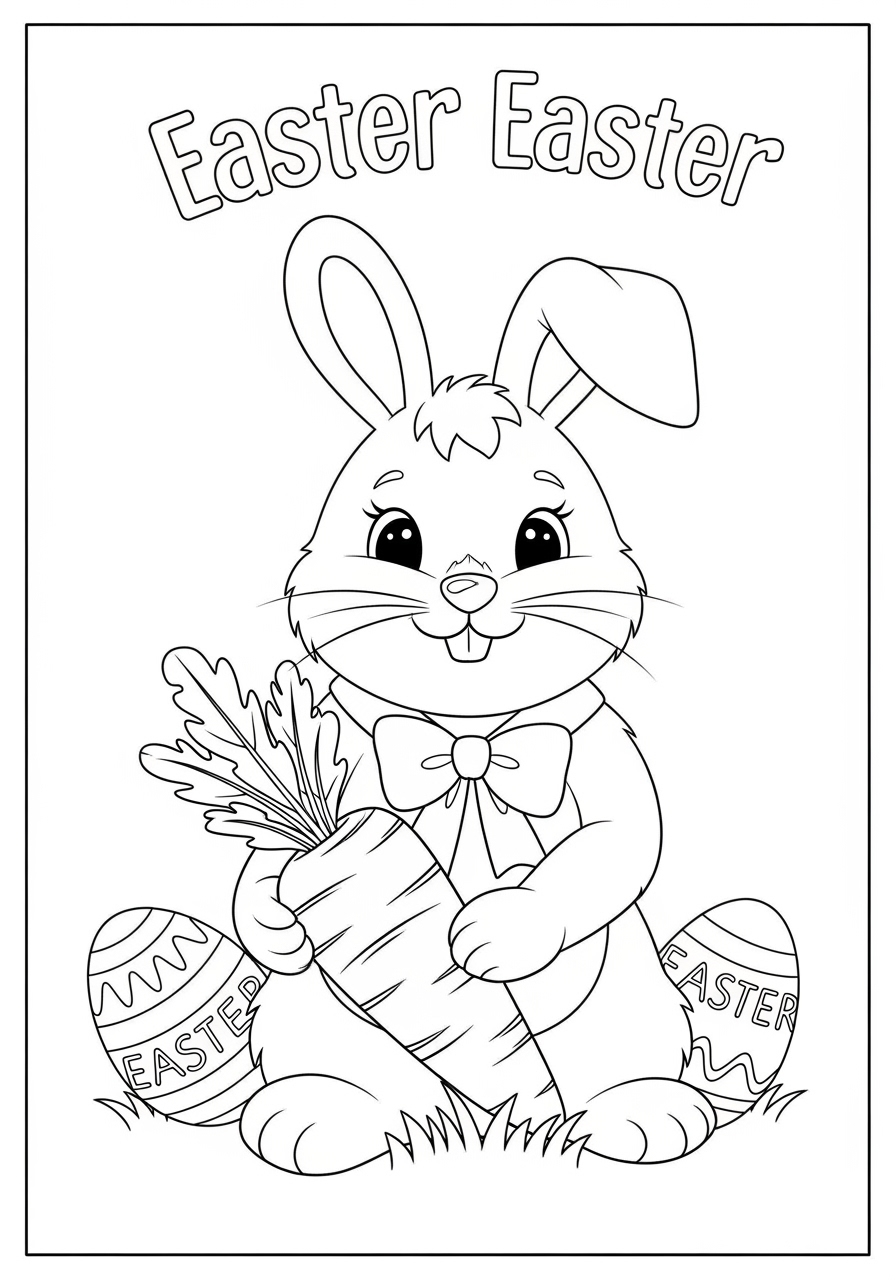 Desenho da Páscoa coelhinho com ovos e cenoura para colorir