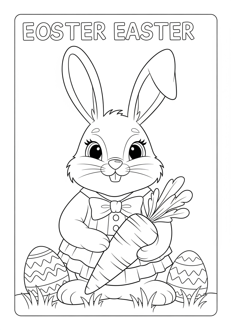 Desenho da Páscoa coelho segurando cenoura para colorir