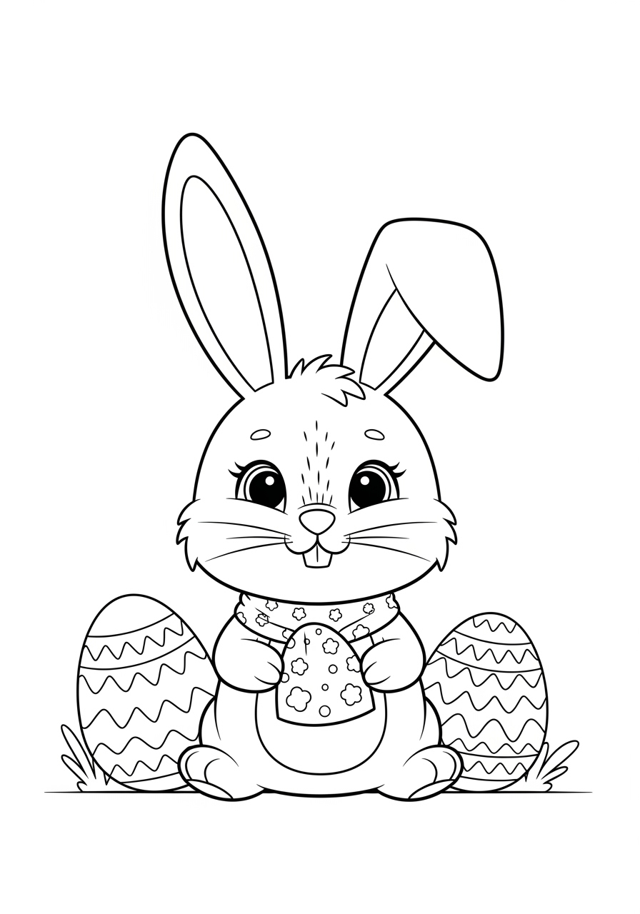 Desenho da Páscoa com coelho e ovos para colorir