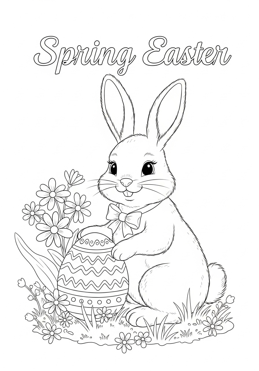 Desenho da Páscoa coelho com ovo decorado para colorir