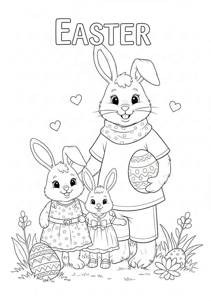 Desenho da Páscoa com coelhos e ovos para colorir