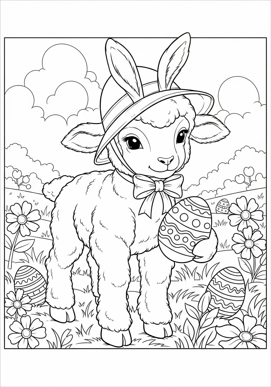 Desenho da Páscoa ovelha segurando ovo para colorir