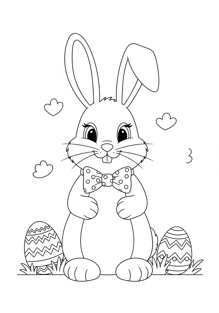 Desenho da Páscoa coelho com ovos e laço para colorir