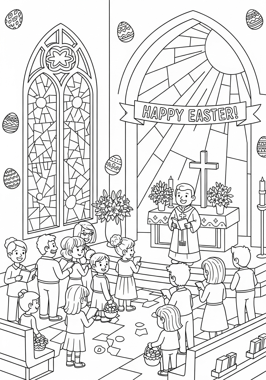 Desenho da Páscoa com celebração religiosa para colorir