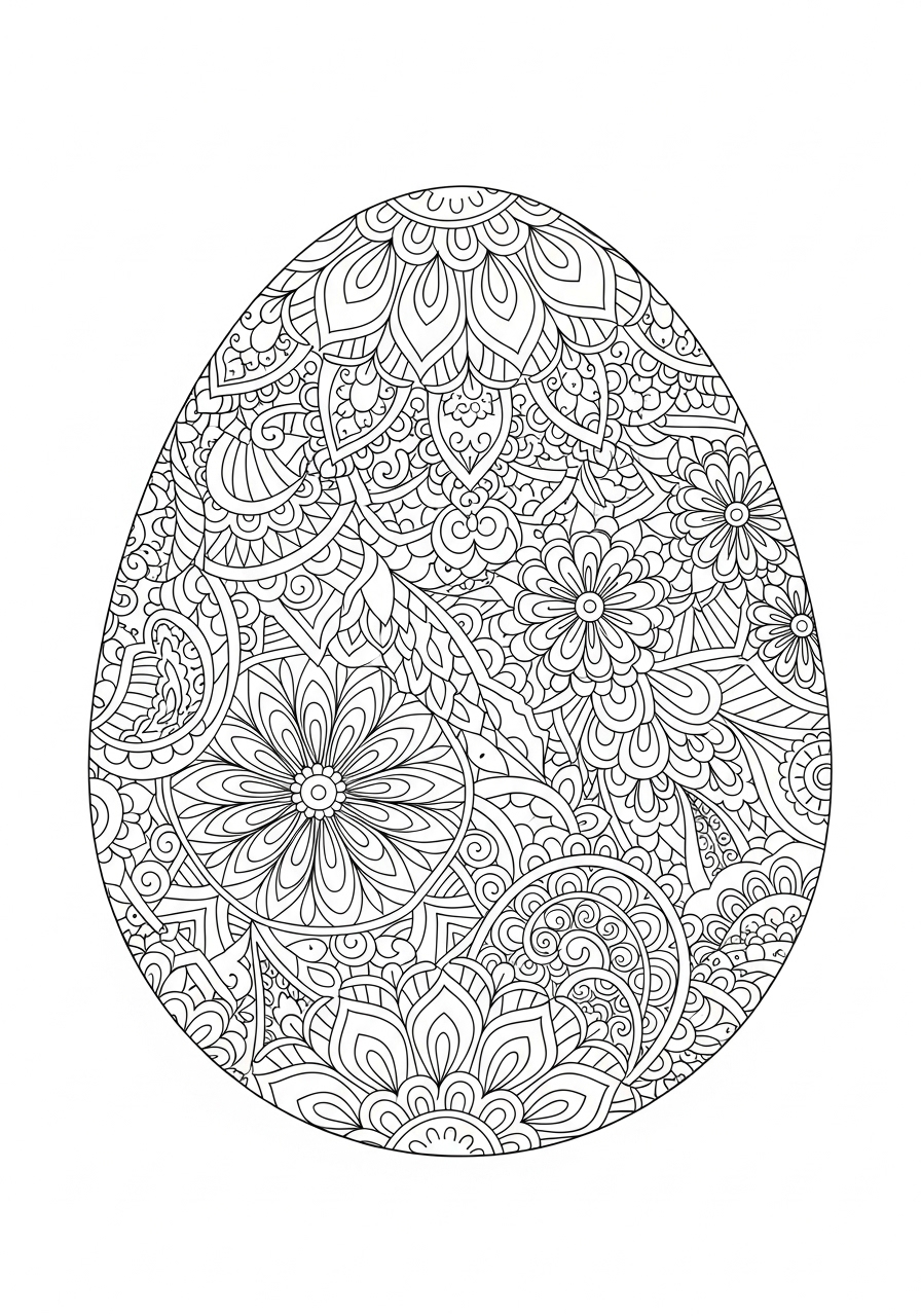 Desenho da Páscoa ovo com padrões florais para colorir