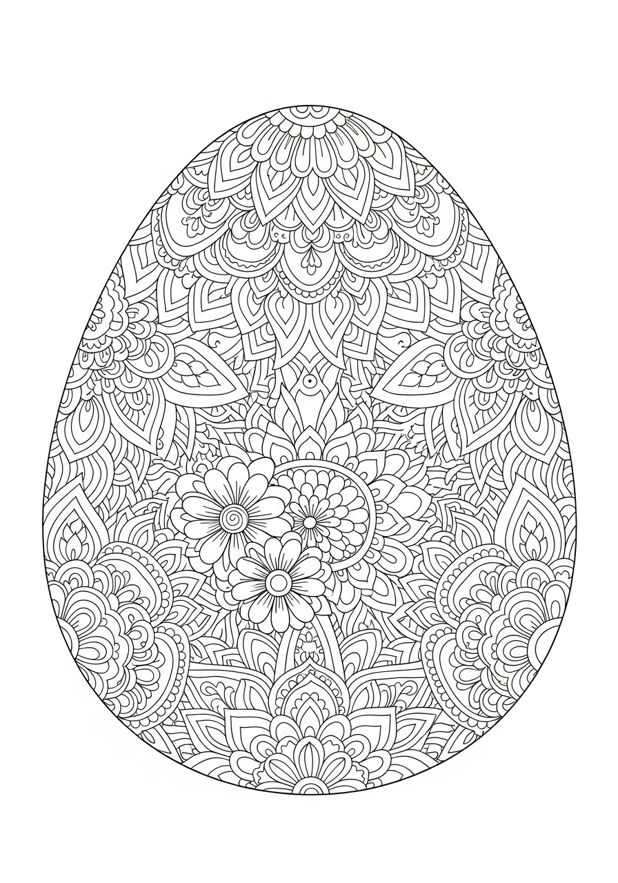 Desenho de ovo de Páscoa decorado com flores para colorir