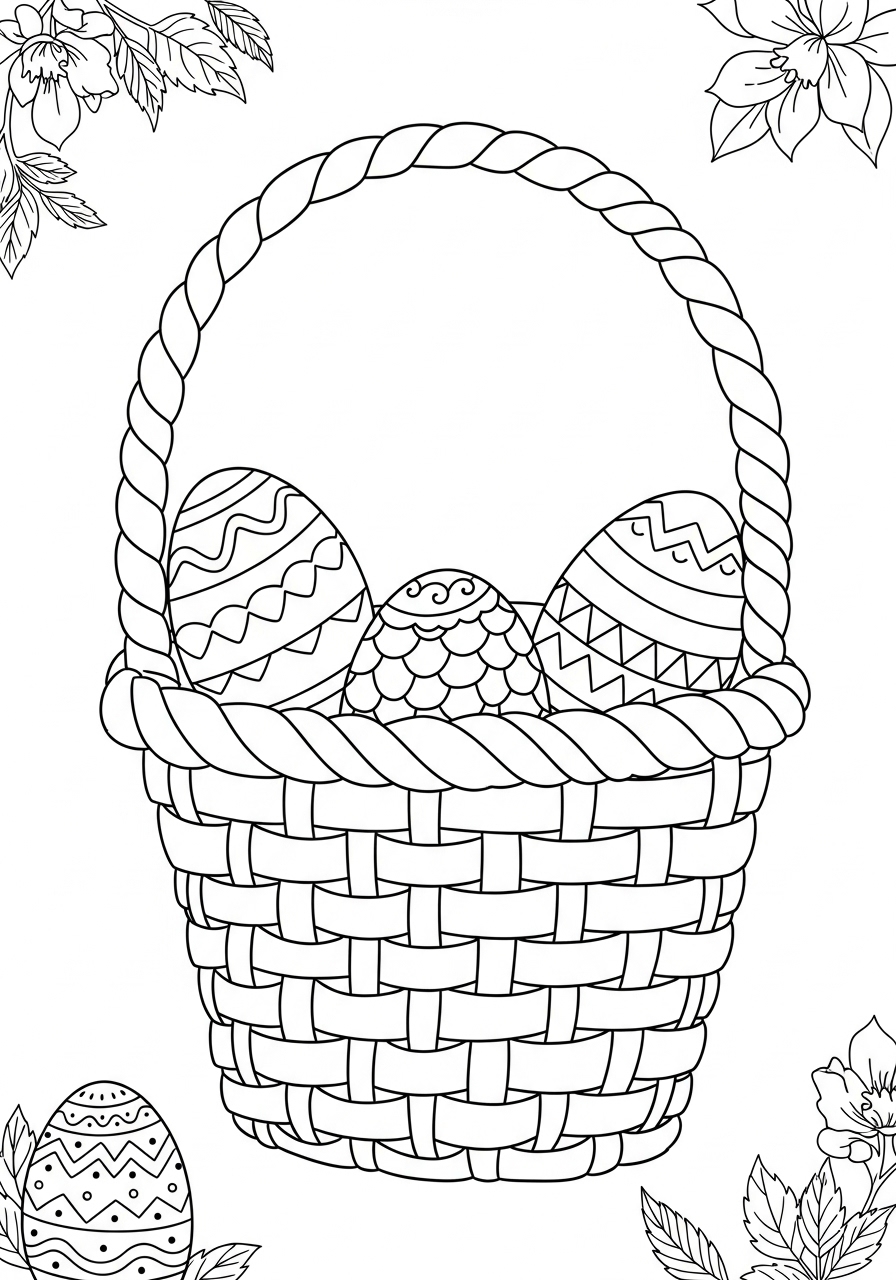 Desenho de cesta de Páscoa com ovos para colorir
