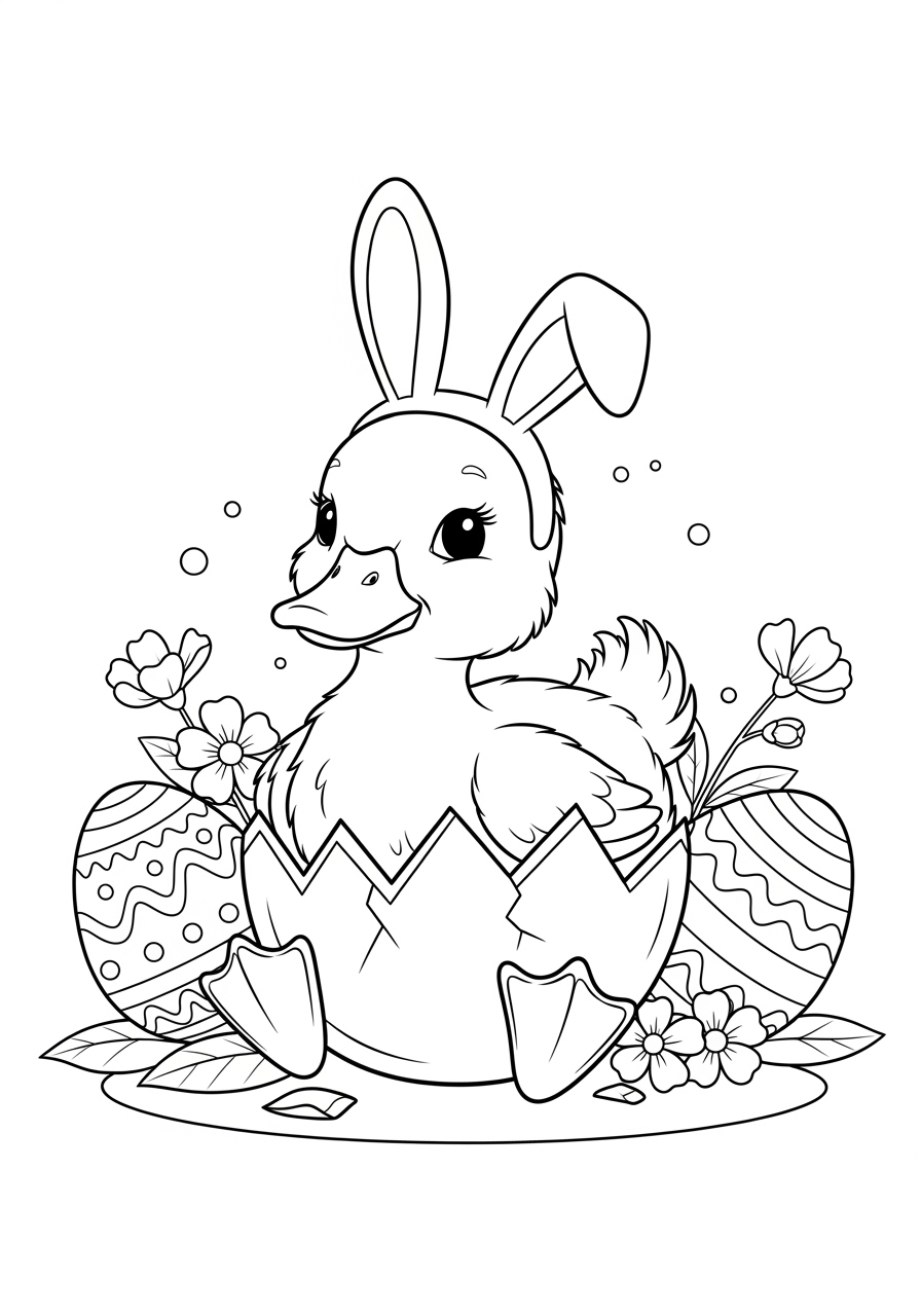 Desenho da Páscoa pato em ovo de coelho para colorir