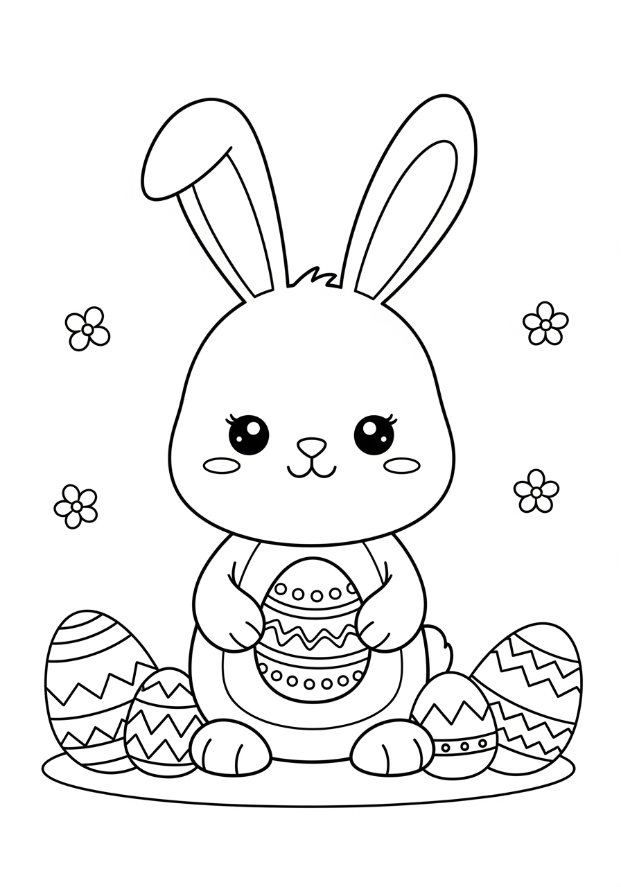 Desenho de coelhinho da Páscoa com ovos para colorir