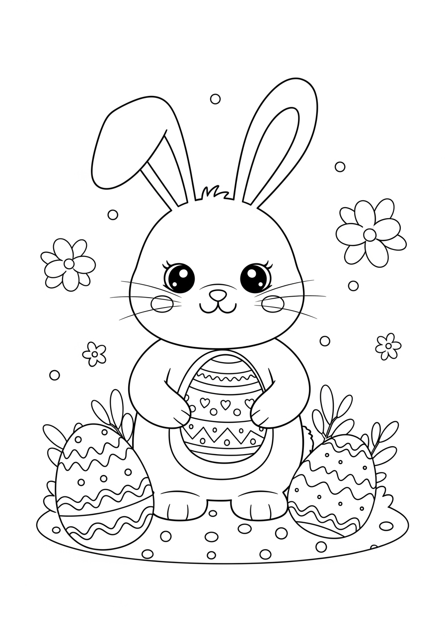 Desenho de coelho segurando ovo de Páscoa para colorir