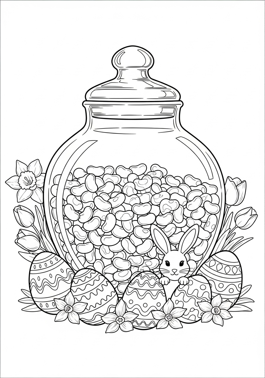 Desenho da Páscoa com ovos e coelho para colorir