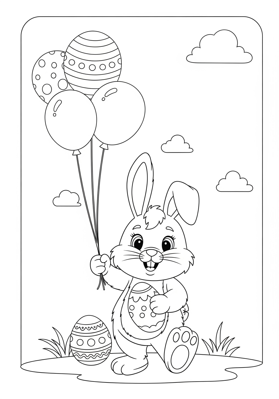 Desenho da Páscoa coelho com balões para colorir