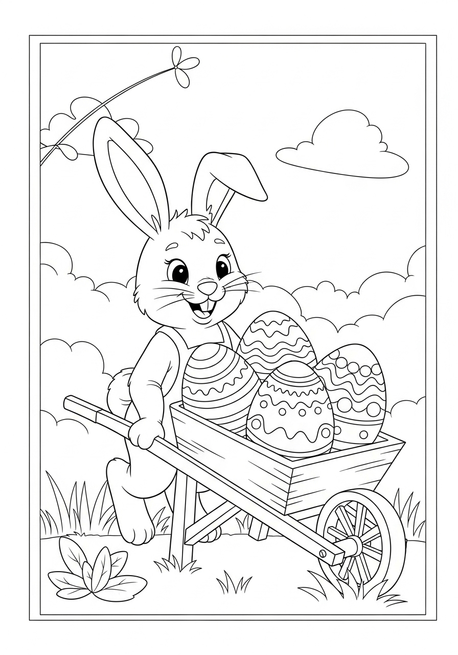 Desenho da Páscoa coelho com ovos decorados para colorir