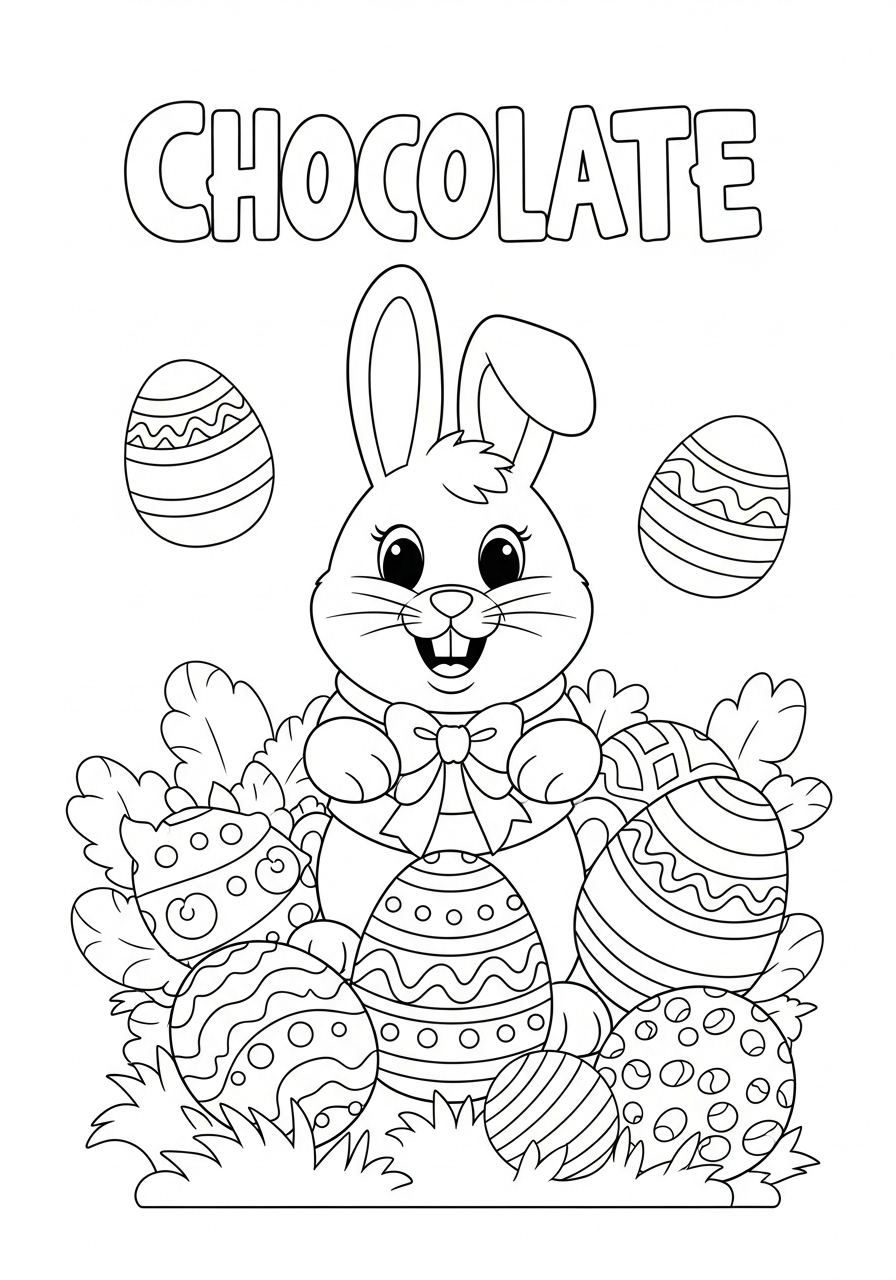 Desenho da Páscoa coelho com ovos ao redor para colorir