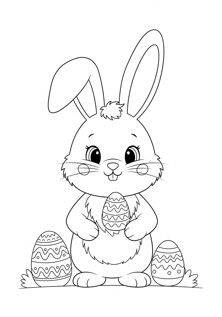 Desenho da Páscoa coelho segurando ovo para colorir