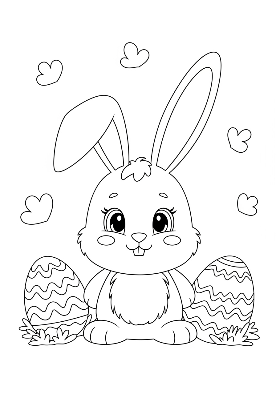 Desenho da Páscoa coelho e ovos decorativos para colorir