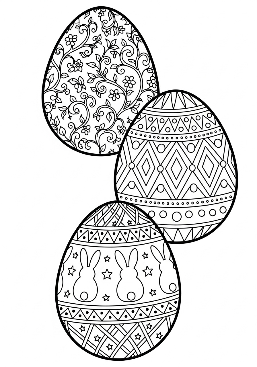 Desenho da Páscoa ovos decorados para colorir