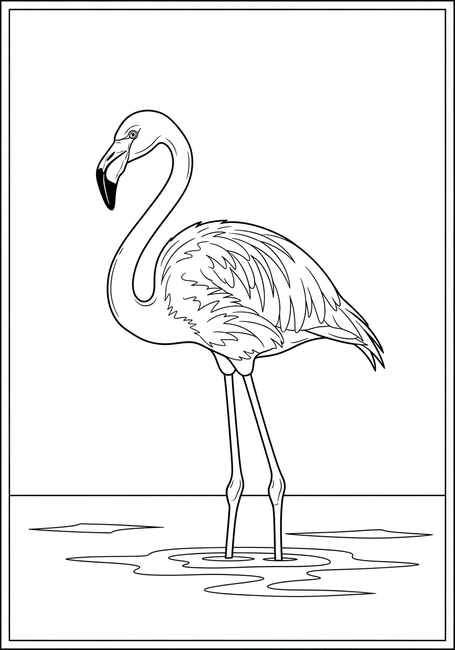 Desenho de Pássaro flamingo em lagoa para colorir