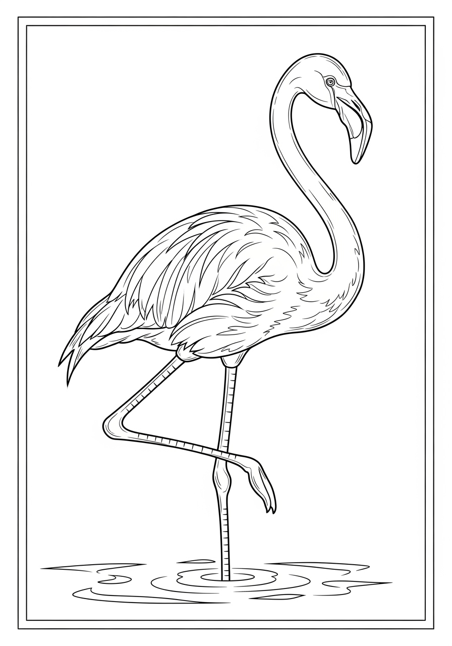 Desenho de Pássaro flamingo em pé na água para colorir