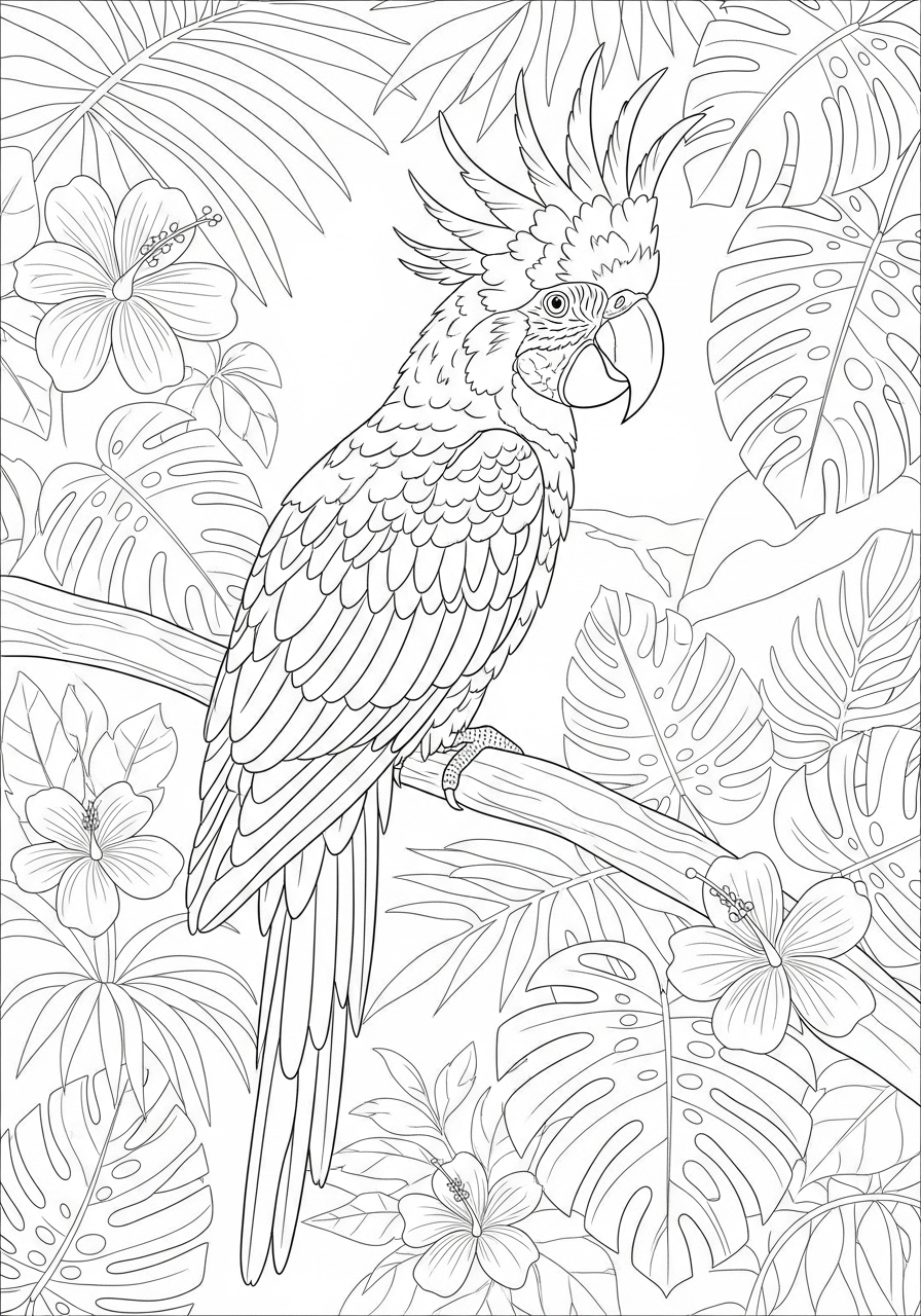 Desenho de Pássaro em meio a flores para colorir